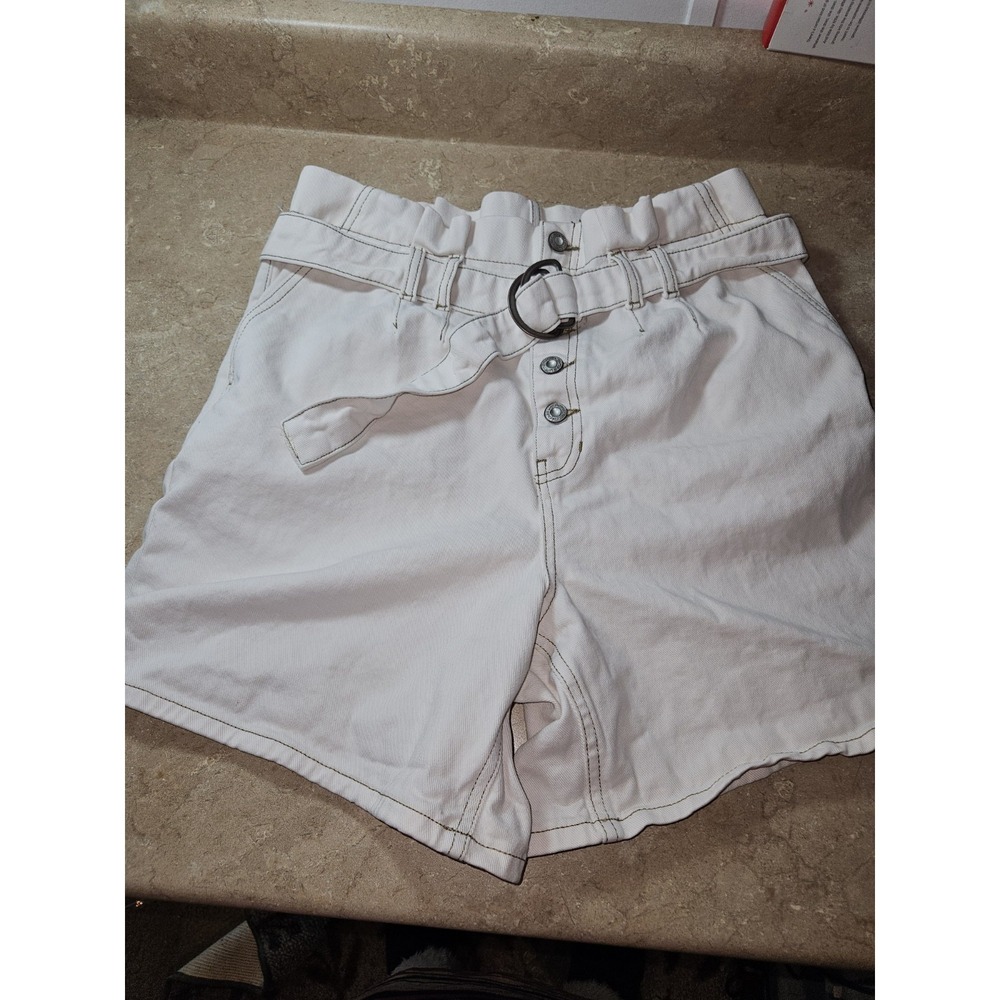 Free People Cindy Utility Shorts SZ 8 With Belt White MINT Paper Bag Waist